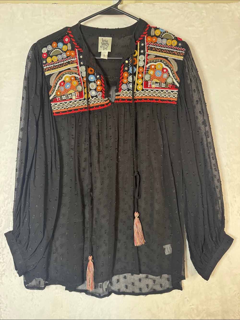Ivy Jane Black Sheer Embroidered Tunic Small